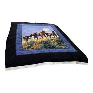 Vintage James Meger Horses Under the Moon Throw Blanket 64x48 Western Wildlife A